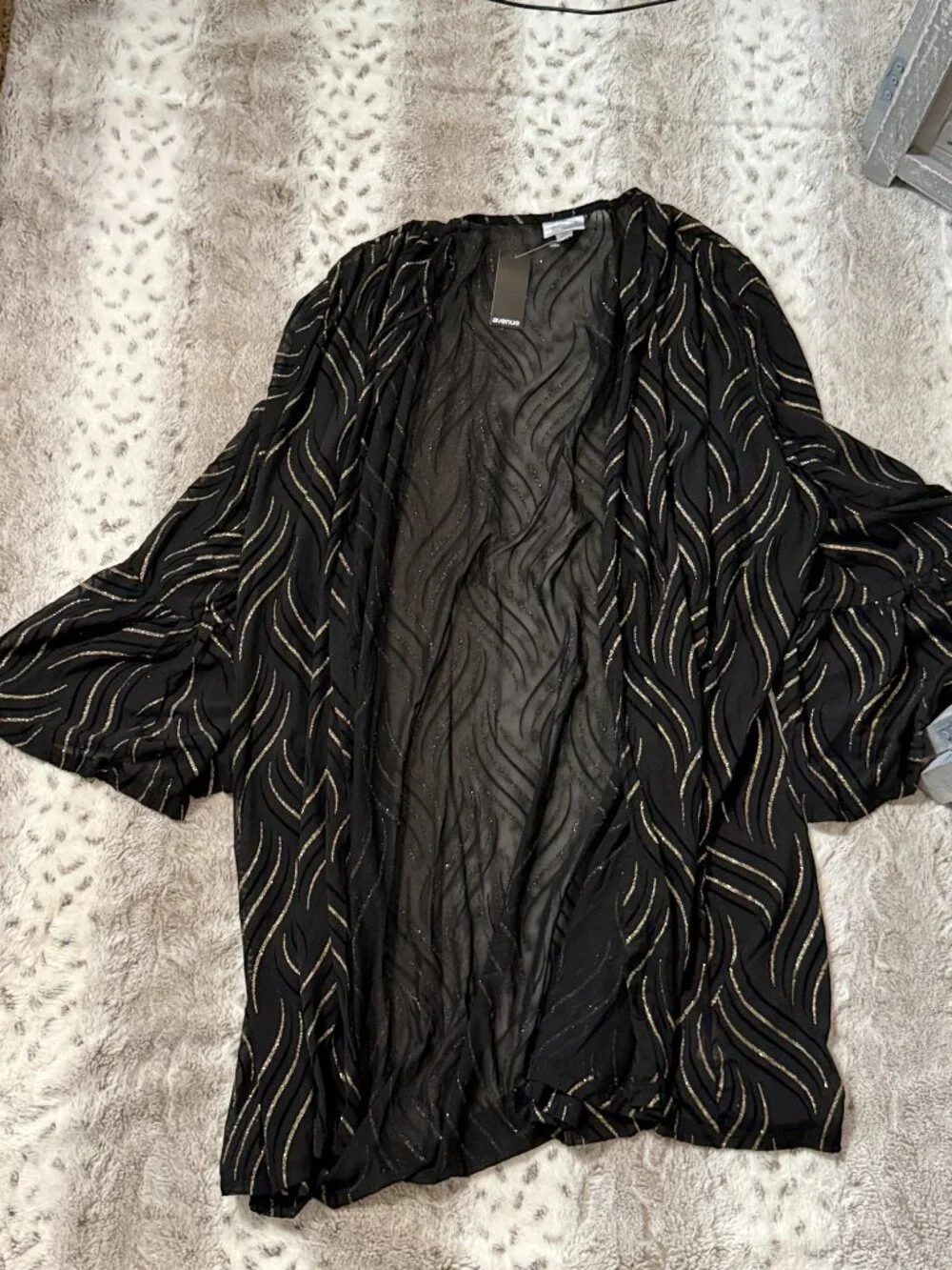 NWT! Avenue sheer black wrap size 26 velvet gold glam cocktail party formal